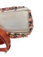 Rare Mini Lady Dior Bag - Coral Satin with Full Beading & Alligator Handles