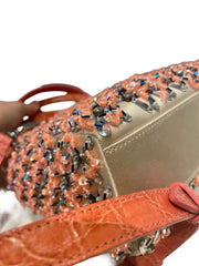 Rare Mini Lady Dior Bag - Coral Satin with Full Beading & Alligator Handles