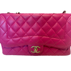 Vintage Chanel Classic Medium Double Flap Bag - Fuchsia Pink Lambskin (26cm)