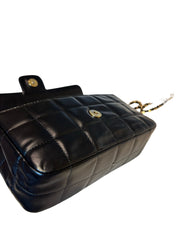 Vintage Chanel Camellia Flap Bag - Chocolate Bar Quilt Black Lambskin (18cm)