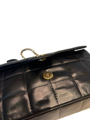 Vintage Chanel Camellia Flap Bag - Chocolate Bar Quilt Black Lambskin (18cm)