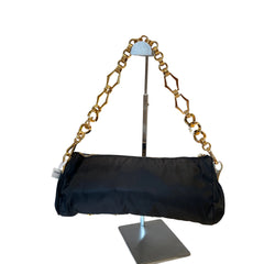 Prada Black Jeweled Baguette Bag with Gold Geometric Chain (32cm)