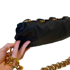 Prada Black Jeweled Baguette Bag with Gold Geometric Chain (32cm)