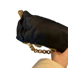 Prada Black Jeweled Baguette Bag with Gold Geometric Chain (32cm)