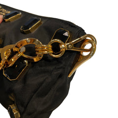 Prada Black Jeweled Baguette Bag with Gold Geometric Chain (32cm)