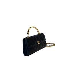 Chanel 22B Black Lambskin Enamel Top Handle Mini Flap Bag - Horizontal Kelly Style