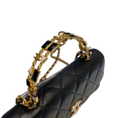 Chanel 22B Black Lambskin Enamel Top Handle Mini Flap Bag - Horizontal Kelly Style
