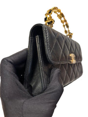 Chanel 22B Black Lambskin Enamel Top Handle Mini Flap Bag - Horizontal Kelly Style