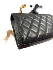 Chanel 22B Black Lambskin Enamel Top Handle Mini Flap Bag - Horizontal Kelly Style