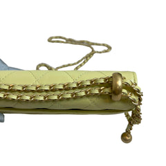 Chanel 24C Phone Holder with Chain | Yellow Calfskin | Double Gold Bead Adjustable Strap | Excellent Condition