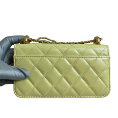 Chanel 24C Phone Holder with Chain | Yellow Calfskin | Double Gold Bead Adjustable Strap | Excellent Condition