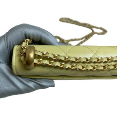 Chanel 24C Phone Holder with Chain | Yellow Calfskin | Double Gold Bead Adjustable Strap | Excellent Condition