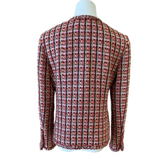 Chanel Red Multi-Color Tweed Jacket | Size FR 40 (US 8) | Collarless Button Down | Excellent Condition