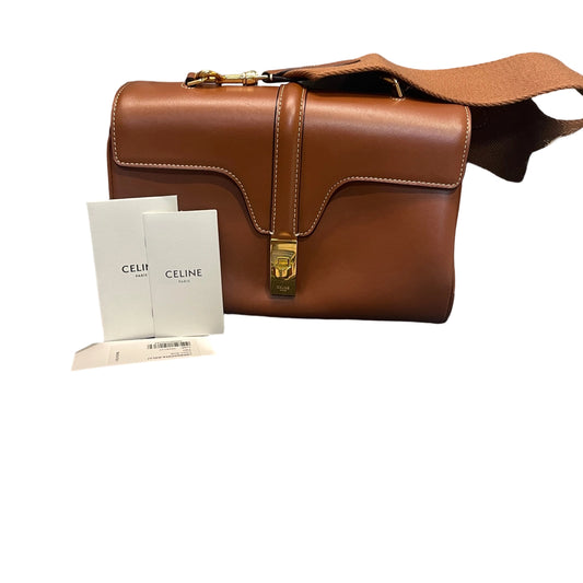 Celine Teen Soft 16 Bag in Smooth Calfskin - Tan/Caramel with Textile Strap