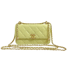 Chanel 24C Phone Holder with Chain | Yellow Calfskin | Double Gold Bead Adjustable Strap | Excellent Condition