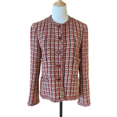 Chanel Red Multi-Color Tweed Jacket | Size FR 40 (US 8) | Collarless Button Down | Excellent Condition