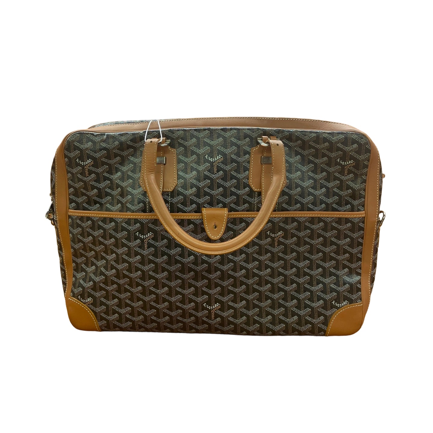 Goyard Ambassade MM Briefcase in Black and Tan Goyardine Front View
