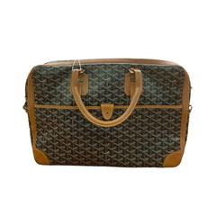 Goyard Ambassade MM Briefcase in Black and Tan Goyardine Front View
