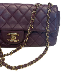 Chanel Classic East West Flap Bag (Baguette) - Deep Purple / Plum Lambskin (25cm)