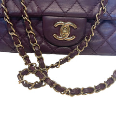 Chanel Classic East West Flap Bag (Baguette) - Deep Purple / Plum Lambskin (25cm)