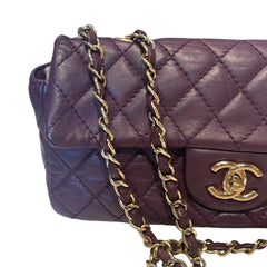 Chanel Classic East West Flap Bag (Baguette) - Deep Purple / Plum Lambskin (25cm)
