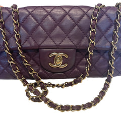 Chanel Classic East West Flap Bag (Baguette) - Deep Purple / Plum Lambskin (25cm)