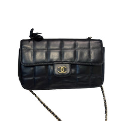 Vintage Chanel Camellia Flap Bag - Chocolate Bar Quilt Black Lambskin (18cm)