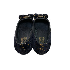 Salvatore Ferragamo Varina Flats - Black Suede with Gold Pattern (Size US 5.5 / EU 36)