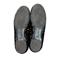 Salvatore Ferragamo Varina Flats - Black Suede with Gold Pattern (Size US 5.5 / EU 36)