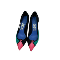 Salvatore Ferragamo Colorblock Suede Pumps Black Pink Green Top View