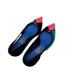 Salvatore Ferragamo Colorblock Suede Pumps - Pink Lizard Toe & Green (Size US 8.5 / EU 39)