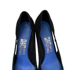 Salvatore Ferragamo Colorblock Suede Pumps - Pink Lizard Toe & Green (Size US 8.5 / EU 39)
