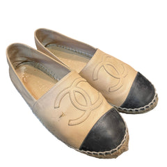Chanel CC Espadrilles - Beige & Black Lambskin Cap Toe (Size EU 35 / US 5)