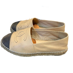 Chanel CC Espadrilles - Beige & Black Lambskin Cap Toe (Size EU 35 / US 5)