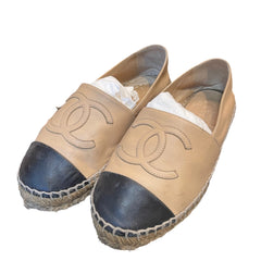 Chanel CC Espadrilles - Beige & Black Lambskin Cap Toe (Size EU 35 / US 5)