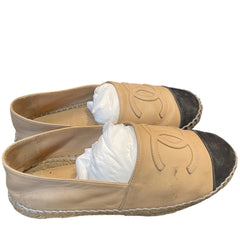 Chanel CC Espadrilles - Beige & Black Lambskin Cap Toe (Size EU 35 / US 5)