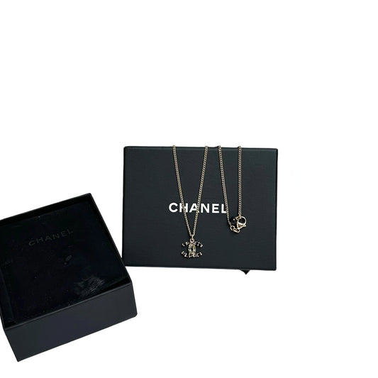 Chanel Classic Interlocking CC Necklace - Gold Tone Textured Pendant (Black Bead Detail)