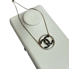 Chanel Interwoven Leather CC Circle Necklace - Gold Tone & Black (Classic Chain Motif)