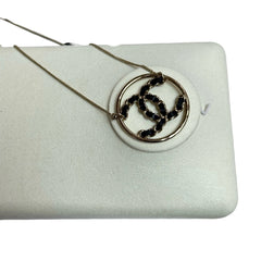 Chanel Interwoven Leather CC Circle Necklace - Gold Tone & Black (Classic Chain Motif)