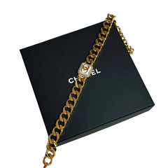 Chanel Chunky Gold Chain Choker - Square Pearl CC Logo ("Sugar Cube" Style)