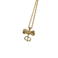 Christian Dior Vintage Bow Necklace - Gold Tone with Dangling CD Charm