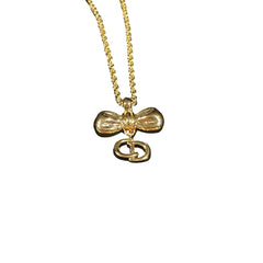 Christian Dior Vintage Bow Necklace - Gold Tone with Dangling CD Charm