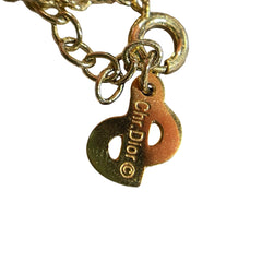 Christian Dior Vintage Bow Necklace - Gold Tone with Dangling CD Charm