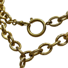 Chanel Vintage Statement Necklace - Gold Tone Wheat / Rope Motif CC Pendant