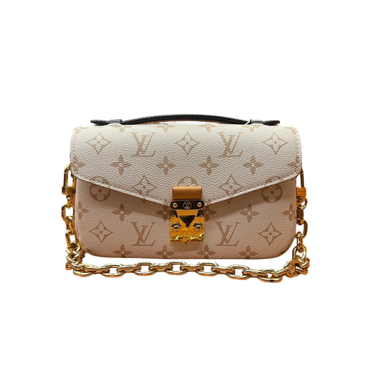 Louis Vuitton Pochette Métis East West Bag in Beige Monogram Empreinte Leather with Gold Chain