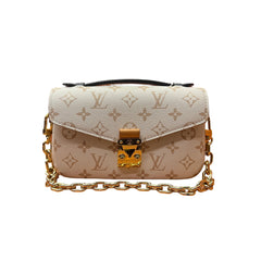 Louis Vuitton Pochette Métis East West Bag in Beige Monogram Empreinte Leather with Gold Chain