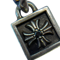Chrome Hearts Framed CH Plus Square Pendant in Sterling Silver front view.Back of Chrome Hearts pendant showing 1998 and .925 sterling silver hallmarks
