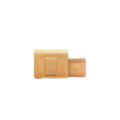 Hermès Roulis Slim Wallet - Gold Grained Leather (with Aftermarket Strap for Crossbody)