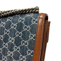 Gucci Dionysus Small Shoulder Bag - GG Monogram Denim & Brown Leather (28cm)