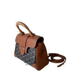 Goyard Saigon Mini Structured Bag - Black & Tan Goyardine (Full Set)